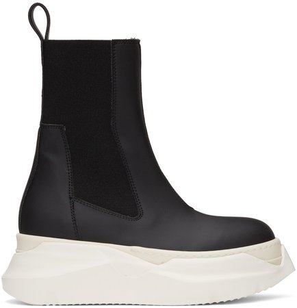 Rick Owens Drkshdw: Black & Off-White Abstract Beetle Boots | SSENSE France
