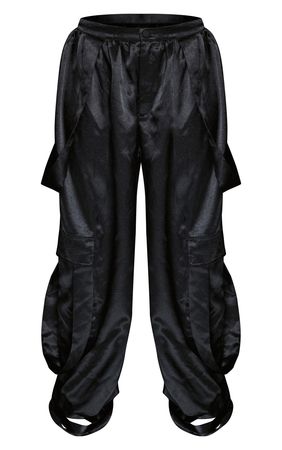 Shape Black Satin Tie Cargo Wide Leg Trousers | PrettyLittleThing USA