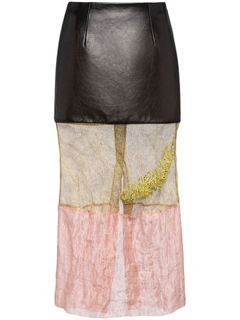 Prada contrast-panel Midi Skirt - Farfetch