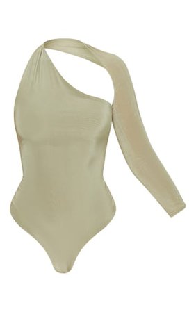 Sage One Shoulder Asymmetric Bodysuit | Tops | PrettyLittleThing USA