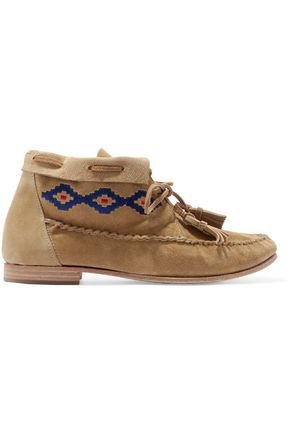 Embroidered nubuck mocassin ankle boots | SOLUDOS | Sale up to 70% off | THE OUTNET