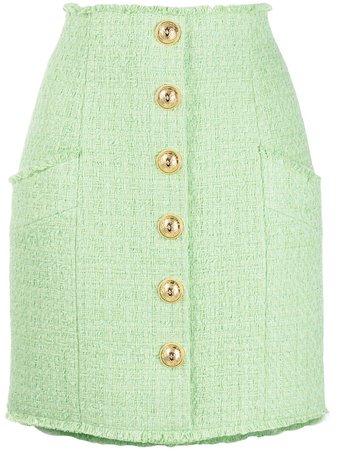 Balmain button-detail tweed skirt green VF14086C270 - Farfetch