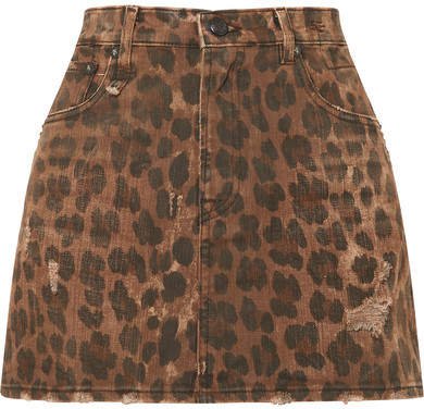 Distressed Leopard-print Denim Mini Skirt - Leopard print