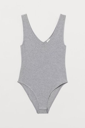 Ribbed Bodysuit - Light gray melange - Ladies | H&M US