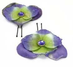 Purple fabric flower hair pins, purple flower hair barrette, fabric flower girl barrette, decorative floral hair pin