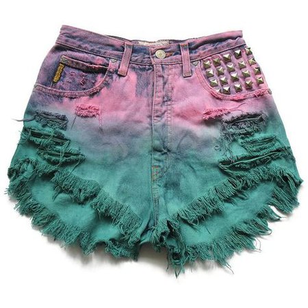 Dip-Dye Pink/Green Denim Shorts