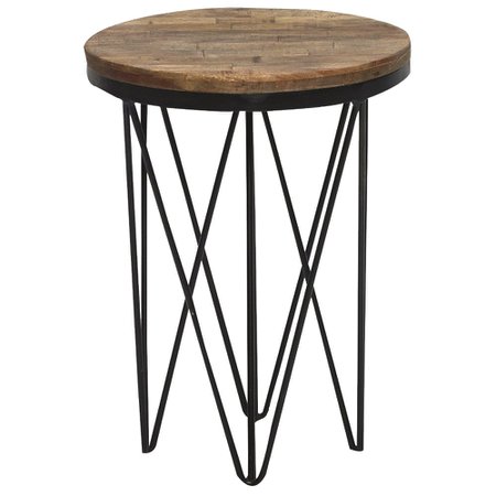 Reclaimed Wood Round End Table with Hairpin Metal Legs - Aubrey | RC Willey Furniture Store