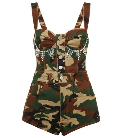 Alessandra Rich - Camouflage denim jumpsuit | Mytheresa