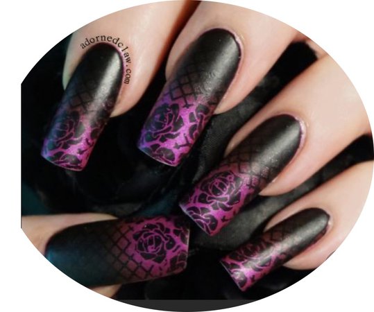 black and purple rose nails