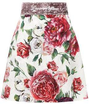 Sequin-embellished Floral-print Cotton-blend Jacquard Mini Skirt