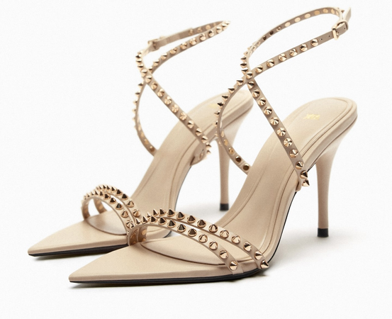 gold and nude studded Zara heel