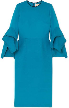 Rhonda Ruffled Two-tone Cady Midi Dress - Blue