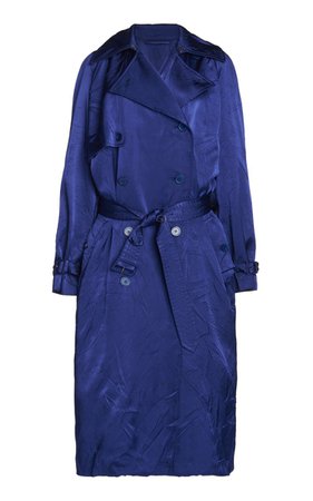 Balenciaga Belted Crinkled Satin Double-Breasted Trench Coat
