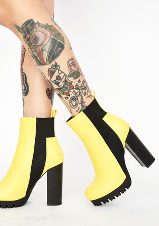 Color Block Ankle Booties - Yellow | Dolls Kill
