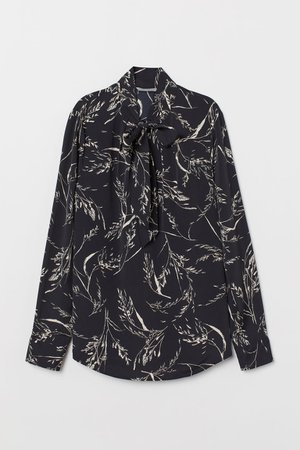 Blouse with Tie Collar - Black/patterned - Ladies | H&M US