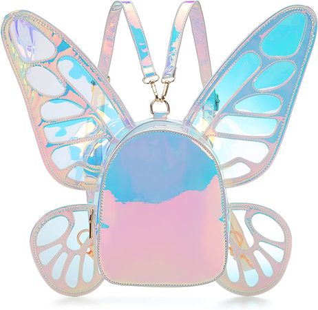 Amazon.com | ENJOININ Women's Laser Holographic Backpack Butterfly Angel Wings Casual Daypack Shoulder Bag (Laser Light Blue) | Casual Daypacks
