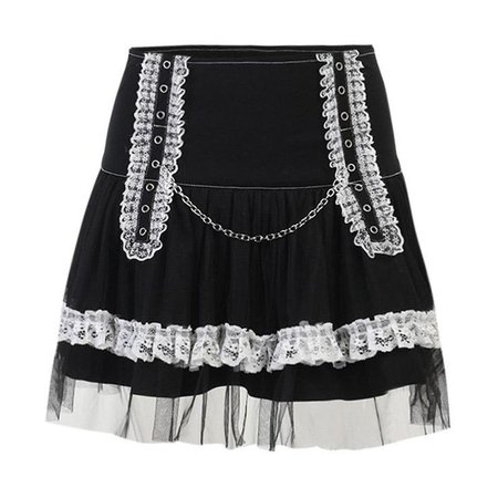 white black lace frill chain goth gothic skirt
