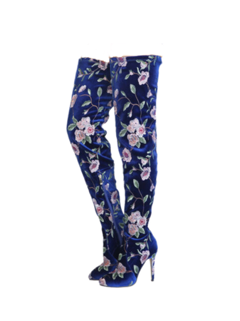 blue thigh high floral boots shoes