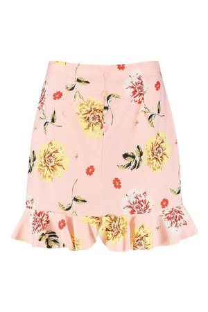 Woven Floral Print Button Through Frill Hem Skirt | Boohoo