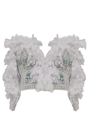 FLOWER EMBELLISHED LACE BUSTIER WITH RUFFLES RAISA & VANESSA