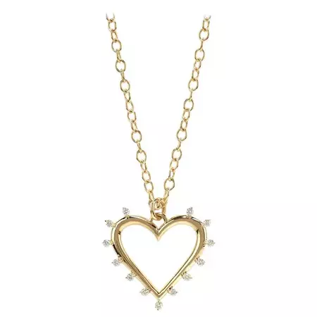 Marlo Laz White Diamonds Yellow Gold 14 Karat Open Heart Charm Necklace For Sale at 1stDibs | marlo laz heart necklace