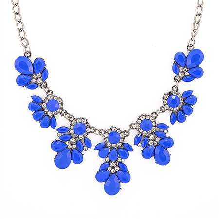 Stone bib necklace - cobalt blue floral necklace by Shamelessly Sparkly