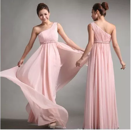 Light Pink Chiffon One Shoulder Empire Prom Evening Dress Bridesmaid Dresses-in Wedding Dresses from Weddings & Events on Aliexpress.com | Alibaba Group