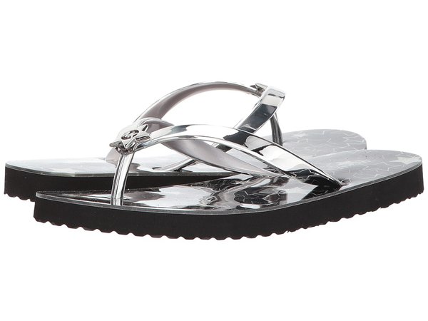 MICHAEL Michael Kors - MK Star Flip-Flop Shiny (Black/Silver Electroplated PVC/Glitter Star Print) Women's Sandals