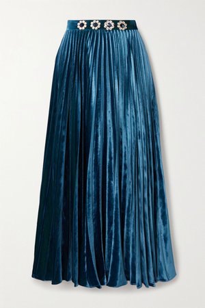 Blue Crystal-embellished pleated velvet midi skirt | Christopher Kane | NET-A-PORTER
