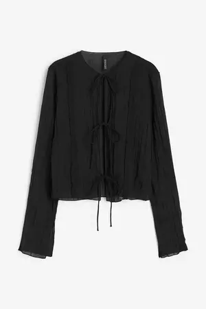Sheer Tie-front Top - Black - Ladies | H&M US