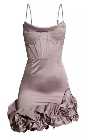 Mauve Corset Cowl Strappy Frill Hem Bodycon Dress | PrettyLittleThing CA