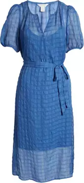 Caslon® Puff Sleeve Tie Waist Midi Dress | Nordstrom