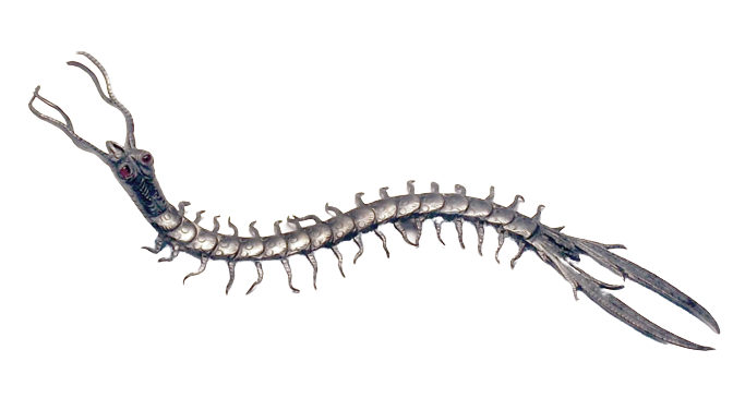 centipede  silver with ruby eyes