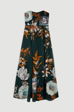 Premium Embroidered Bandeau Beaded Organdie Woven Maxi Dress | Karen Millen