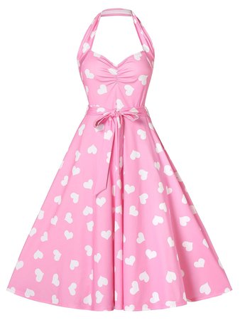 [64% OFF] Fit And Flare Peach Heart Print Dress | Rosegal