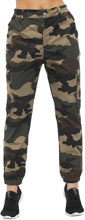 ZODLLS Women's Camo Pants Cargo Trousers Cool Camouflage Pants Stretchy Waist Casual Multi Outdoor Jogger Loose Pants with Pocket(Light Green, X-Large) at Amazon Women’s Clothing store