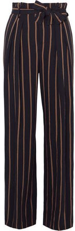 Belted Striped Crepe Wide-leg Pants - Navy