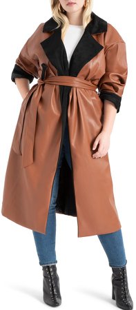 Colorblock Faux Leather Coat