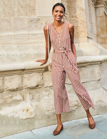 Verity Jumpsuit - Conker and Ivory Stripe | Boden US