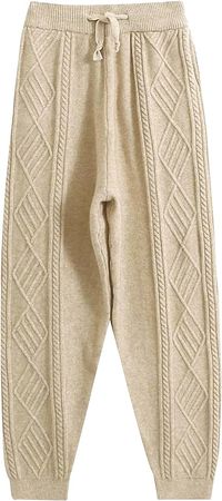 Amazon.com: Gihuo Women' s Cable Knit Sweater Pants Long Knit Harem Pants Joggers Drawstring Elastic Waist Stretchy Knit Pants(Beige-S) : Clothing, Shoes & Jewelry