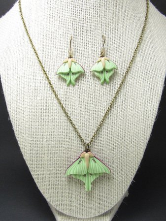 Luna Moth Pendant Necklace Green Purple Beige Polymer Clay | Etsy