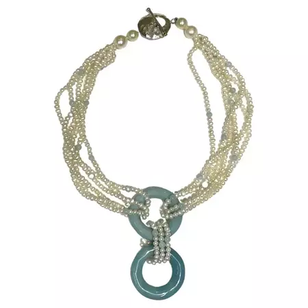 Multi-Strand Pearl and Turquoise Necklace For Sale at 1stDibs