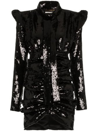 Yves Saint Laurent All Over Embroidered High Waisted Lavalliere Dress