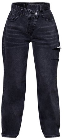 black asymmetric rip PLT jeans