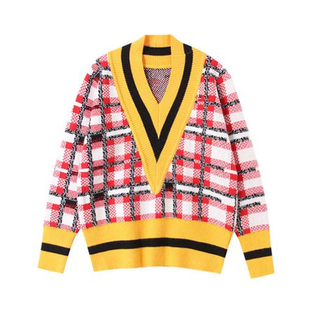 JESSICABUURMAN – AMOSA V-Collar Checkered Plaid Sweater