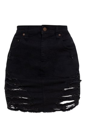 *clipped by @luci-her* Petite Black Super Shred Denim Min Skirt | PrettyLittleThing USA