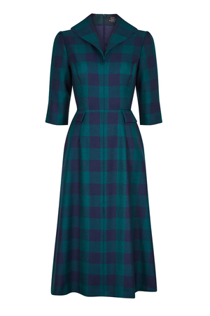Lalage Beaumont navy block check dress