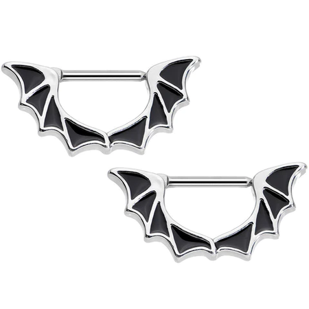 silver black bat wing nipple ring