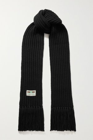 Black Fringed ribbed wool scarf | Gucci | NET-A-PORTER