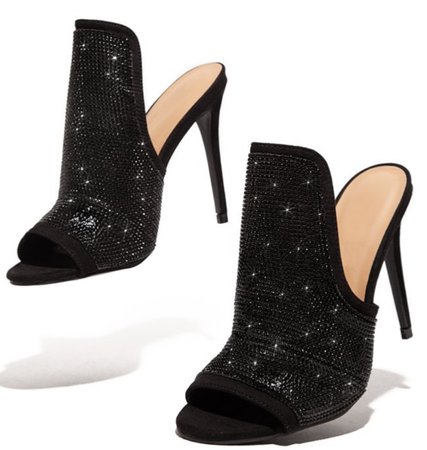 Black Glitter Mules Heel